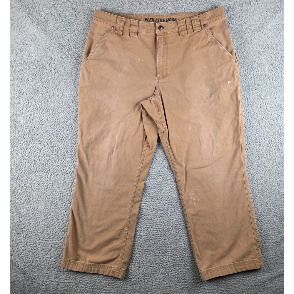 Duluth Trading Pants‎ Mens 38x30 (38x29) Tan Flex Fire Hose Work Wear Distressed